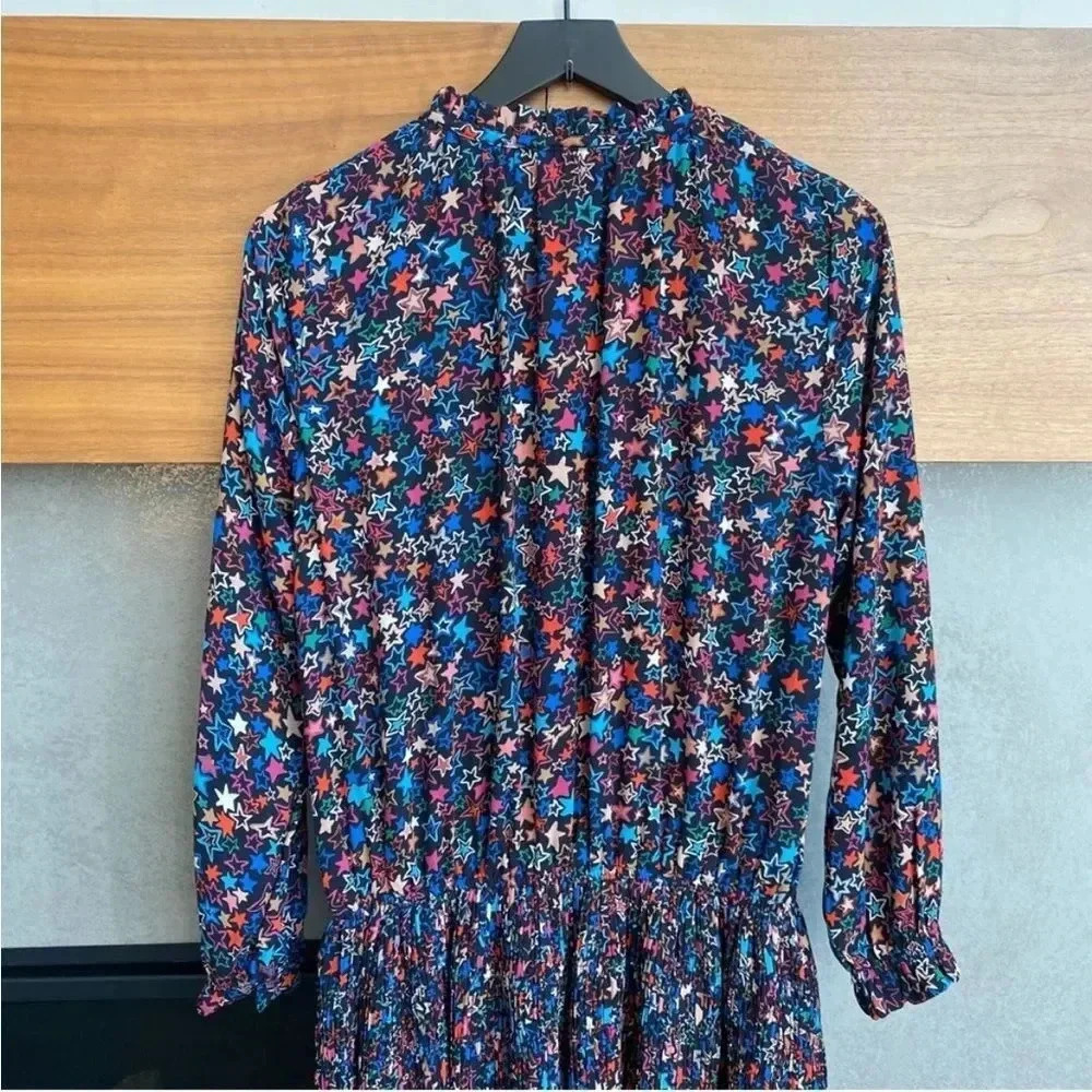 Anthropologie Current Air Aurelie Pleated Mini Dress Star Print Galaxy, Size M - Picture 9 of 10